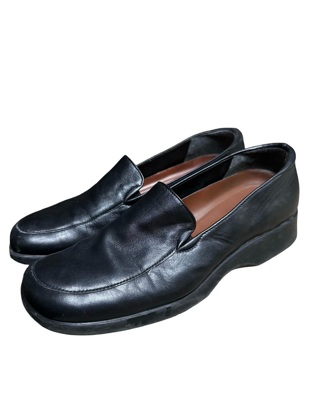 Naturalizer Black Leather Heeled Platform Flats Size 7 Office Comfy Preppy